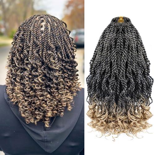 VIOLET Wavy Senegalese Twist Crochet Hair 8 Inch Short Kids Crochet Hair with Curly Ends 8 Packs Small Curly Crochet Hair for Black Women Ombre Crochet Braids 120 Strands Kinky Twist Hair T27
