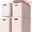 Plastic Storage Bins with lids,Storage Baskets,Container with handle,Storage Organizer Bins for Shelves,Office,Bedrooms,Closets, Cabinets(Grey4XL)
