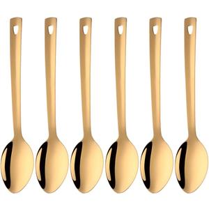 Stainless Steel Serving Spoons: Long Handle Flatware Set of 6 - Large Metal Kitchen Serving Tablespoons for Buffet Banquet 13-Inch Gold