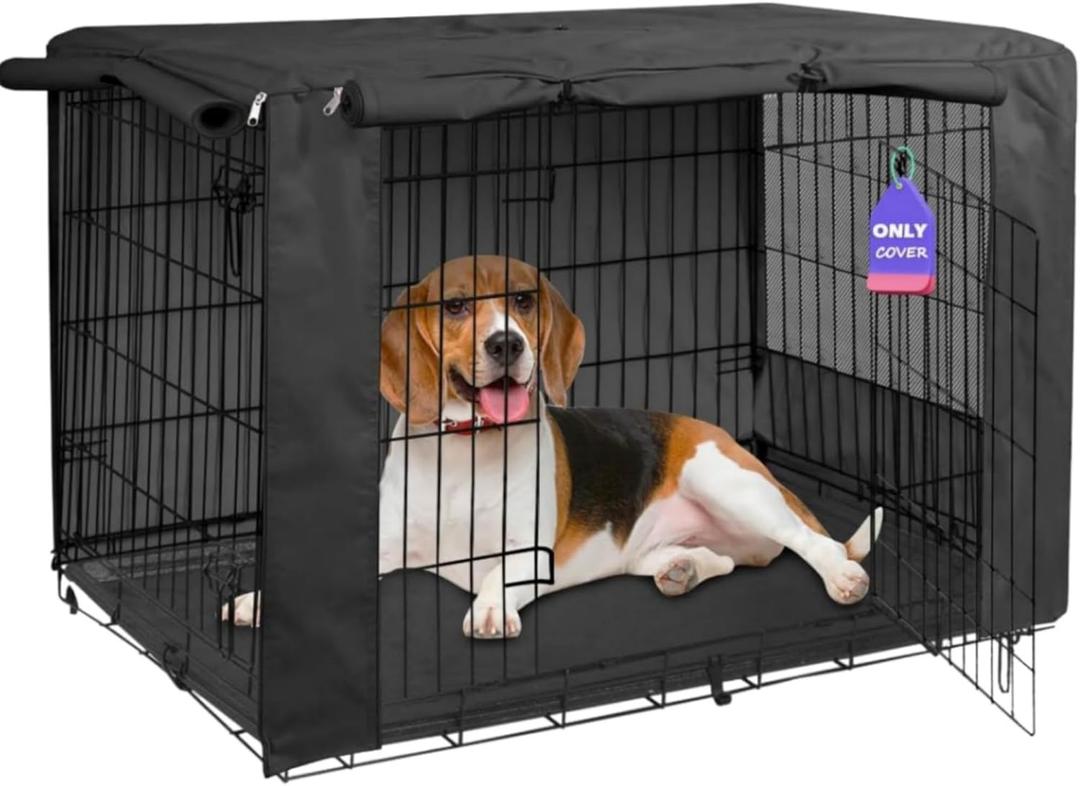 HiCaptain Breathable Dog Crate Cover 36 Inch, Durable Heavy Duty Kennel Cover, Dual Zippered Panels, Windproof Waterproof UV-Resistant(Black)