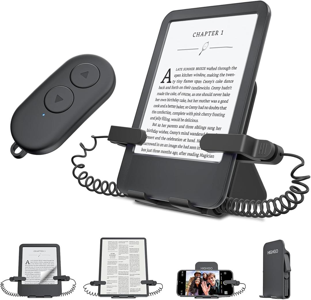 Remote Control Page Turner and Stand for Kindle Paperwhite Oasis eReaders,Clicker Page Turner Forward and Backward,Kindle Accessories for iPhone,iPad,Tablets Reading,Camera Video Record &Selfie (Black)