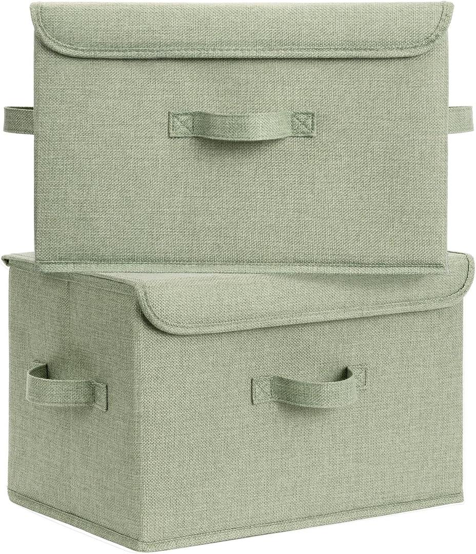 GRANNY SAYS Storage Bins with Lids, Decorative Storage Boxes, Clothes Stoarge Bins, Shelf Baskets, Closet Storage Bins for Clothing, Collapsible Storage and Organization, Sage Green, Large, 2-Pack