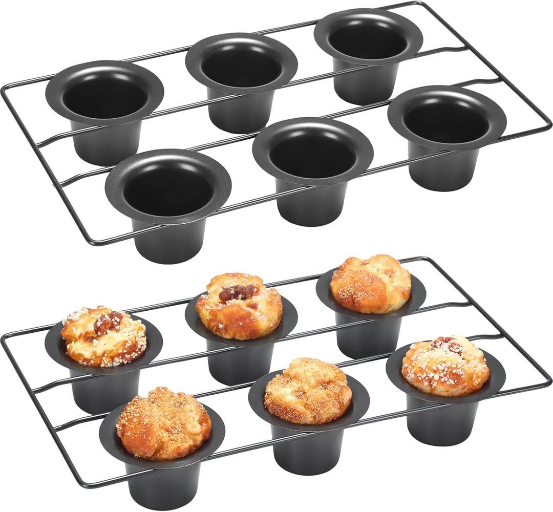 Shellwei 2 Pcs 12 Cups Nonstick Popover Pan Muffin Cupcake Pan Pudding Bakeware for Oven Baking, Frittatas, Muffins, Quiches, Pudding Cakes(Black,2 Pcs)