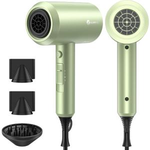 Slopehill Professional Ionic Hair Dryer, Powerful 1800W Fast Drying Low Noise Blow Dryer with 2 Concentrator Nozzle 1 Diffuser Attachments for Home Salon Travel (Lime Cream)
