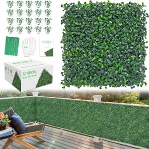 10x10Inch 16Pcs Grass Wall Panels, 4 Layers UV-Anti Boxwood Greenery Hedge with 50 Zip Ties, No Odor Artificial Fake Grass Backdrop Indoor Outdoor Privacy, Birthday Wedding Decor, 11 SQ FT