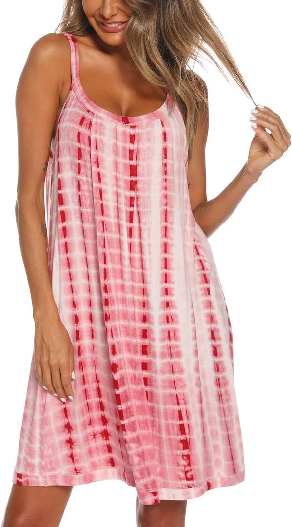 AVIIER Womens Nightgown Soft Cotton Sleeveless Sleep Shirts Wide Strap Nightshirts Full Slip Sleepwear (M)