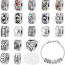 PH PandaHall 20 Pcs Clip Lock Bead Charms Large Hole Beads Clip on Beads with 20 Pcs Silicon Rubber Stopper O-Rings Fit European Style Bracelet for DIY Bracelet Jewelry Making