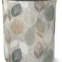 Boho Green Leaves Round Laundry Hamper Storage Basket Toys Clothes Organizer Bin For Home Bathroom Bedroom Dorm Nursery