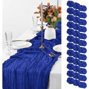 12 Pack Royal Blue Cheesecloth Table Runner, 10FT Cheesecloth Rustic Boho Table Runner Long Romantic Semi Sheer Table Runner for Wedding Birthday Bridal Shower Party Decorations(21.5120 Inch)