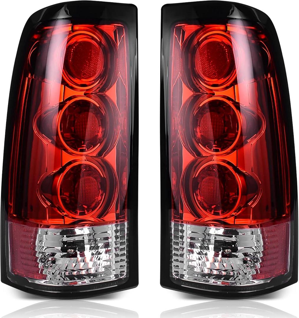 AUTOSAVER88 Tail Lights Compatible with 1999-2002 Chevy Silverado 1500/2500/3500, 99-06 GMC Sierra, 2007 GMC Sierra Classic models Clear Lens Red Housing Taillights Pair (ONLY Fit Fleetside Models)
