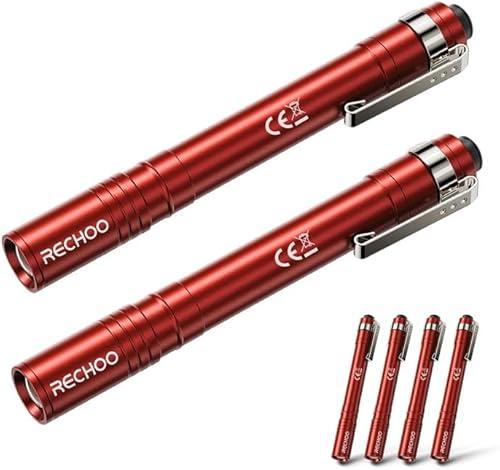 RECHOO LED Pen Light 4 Pack, Lightweight, Small Bright Pen Flashlight with Clip, Waterproof Portable Pocket Flashlight for Home, Emergencies, Inspection, Red (Battery Included)