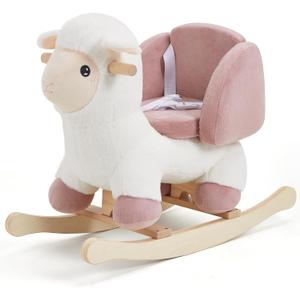 labebe - Baby Sheep Rocking Horse, Kids Plush Stuffed Rocking Animals, Ovis Aries Rocker with Seatbelt for 6 Months Babies, White Romney Rocking Horse for Toddler 1-3 Age Girl, Small