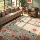 Lahome Floral Washable 6x9 Area Rugs, Soft Bedroom Rug for Living Room Ultra-Thin Non Slip Dining Room Rug, Stain Resistant Boho Rugs Easy Clean Throw Carpet for Office Flore
