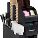 Mind Reader Cup and Condiment Station, Countertop Organizer, Coffee Bar, Kitchen, Stirrers, 5.35"W x 11.25"L x 11.15"H, Black