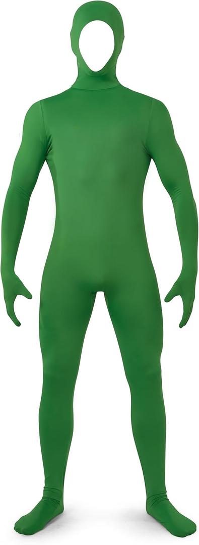 Spooktacular Creations Mens Halloween Costume Open Face Bodysuit Jumpsuit, Zentai Costume Bodysuit for Halloween Party (Green, S)