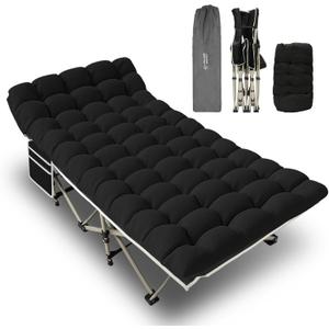 YELLOW JACKET Camping Cot with Mattress for Adults, Upgraded 32" Wide Folding Sleeping Cot, Portable Camping Cot with Carry Bag, Cot for Camping 600lbs Max Load, Home, Office, Travel (Black)