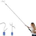 Stainless Steel Heavy Duty Clothes Hook Pole, 35-78Inch Adjustable Reach, 2 Hooks for Closet, Outdoor, Garment, Hangers