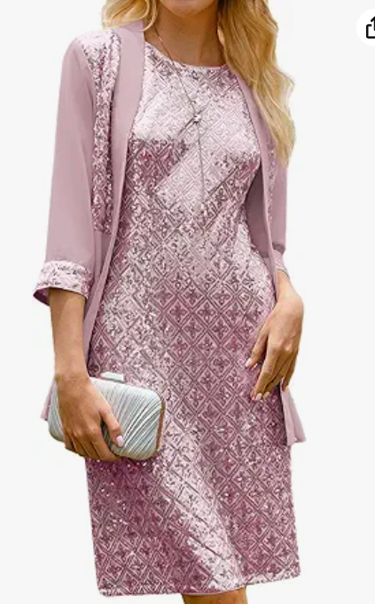 GRACE KARIN Mother of The Bride Dresses,Formal Wedding Guest Dress,Sequin Dress 2 Piece with Jacket Knee Length 2025 (X-Large, Light Pink)