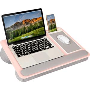 LAPGEAR Home Office Pro Lap Desk with Wrist Rest, Mouse Pad, and Phone Holder - Pink - Fits up to 15.6 Inch Laptops - Style No. 91604