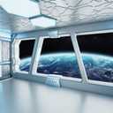 AOFOTO 10x7ft Spaceship Interior Backdrop Space Station Spacecraft Cabin Window View On Earth Background Futuristic Science Fiction Universe Outer Space Exploration Room Decors Photo Shoot Props