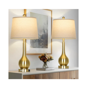 26" Gold Table Lamps Set of 2 for Living Room, Touch Control Bedroom Lamps for Nightstand, 3-Way Dimmable Bedside Lamp with USB A+C Port (2 LED Bulbs Included)