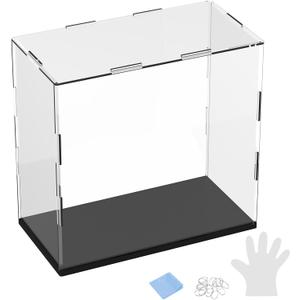 M METERXITY 1-Pack Acrylic Display Case, 7.9x3.9x7.9 Inch/20x10x20cm Acrylic Clear Display Case Box with Black Wooden Base for Collectibles, Dustproof Showcase [Black, Clear]