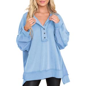 AlvaQ Sweatshirt for Women Oversized Casual Long Sleeve Button Henley Neck Pullover Tunic Tops Fall Fashion Outfits (Small, Sky Blue) AlvaQ Sweatshirt for Women Oversized Casual Long Sleeve Button Henley Neck Pullover Tunic Tops Fall Fashion Outfits (Small, Sky Blue)