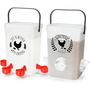 Tgeyd Chicken Feeder and Waterer Set (3 Gal/15 Lb) Hanging Automatic Poultry Feeder, No-Waste, Chicken Accessories for Chicken Coop and Run