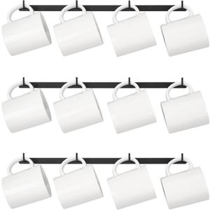 Dahey Metal Coffee Mug Rack Wall Mounted with 12 Mug Hooks, Set of 3, Mug Display Rack Cup Holder Storage for Kitchen Dining Room Coffee Bar, Black
