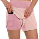 Ksmien Women's 2 in 1 Running Shorts - Lightweight Athletic Workout Gym Yoga Shorts Liner with Phone Pockets (Pink)