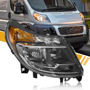 CLERYYE 6 Pins Headlight Assembly W/DRL Compatible with Dodge RAM Promaster 1500 2500 3500 2014-2022, Halogen Headlamp Replacement W/Bulbs, Chrome Housing, 68154589AK CH2502291 Left Driver Side