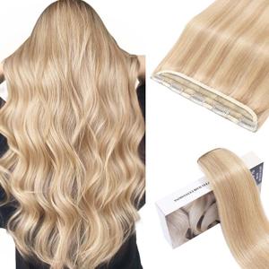 5 in 1 Clip in Hair Extensions - Real Human Hair, 16 Inch, 3/4 Full Head, 45g, Gold Blonde Mixed Bleach Blonde #18P163