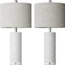 PORTRES 24" Modern Ceramic 3-Way Dimmable Touch Table Lamp Set of 2 for Bedroom White Farmhouse Bedside Lamps with USB A+C Charging Ports for Living Room Nightstand Lamp End Table Lamps