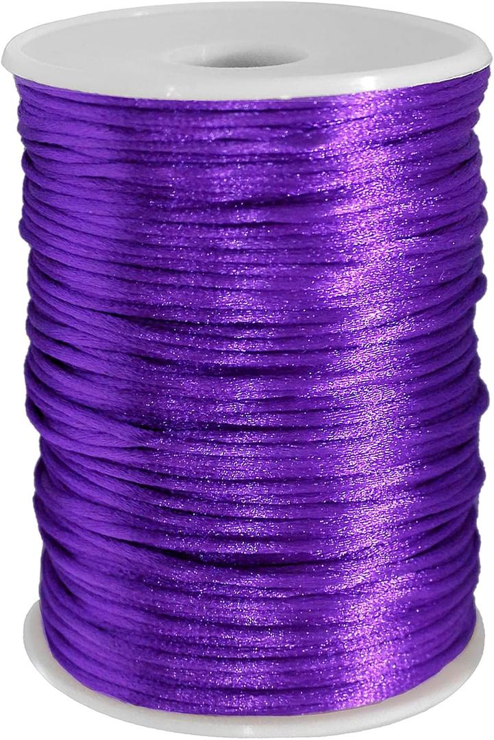 FQTANJU Purple 2mm x 100 Yards Satin Nylon Trim Cord, Rattail, Chinese Knot, Kumihimo, Premium Quality