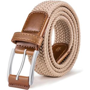 BULLIANT Stretch Belt Men,Mens Gift Woven Braided Web Belt 1 3/8 for Golf Casual Pants Shirts Jeans (Brown)