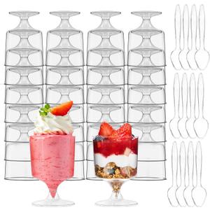 Mini Plastic Dessert Cups with Spoons 120 Pcs | Serves 60 | 5 OZ Goblet Dessert Shooters Small Party Serving Cups for Parfait, Pudding, Appetizers, Mousse Shot Glasses (60 goblets + 60 spoons)