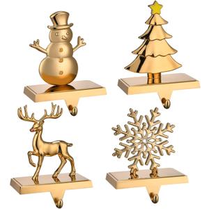 GengGeng 4PCS Christmas Stocking Holders for Fireplace Set of 4,Christmas Weighted Stocking Hanger Hooks for Mantle- Traditional Tropical Stockings Holder for Mantle/Fireplace(Antique-Color 4 Pack)