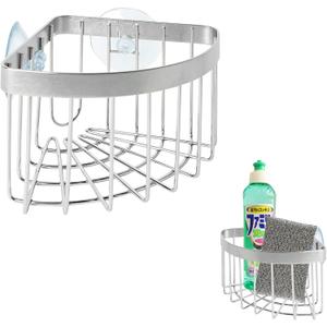 Sink Caddy, Dish Cloth Hanger Sponge Holder, Save Space Triangle 2-in-1 Sink Caddy, 304 Stainless Steel Corner Kitchen Sink Organizer, No Drilling with 2Pcs Suckers
