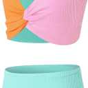 J.E Sterguard Two Piece Swimsuits Teen Bikini Color Block Girls' Swimwear Ribbed Swimsuits Size 8-16 (Pink, S)