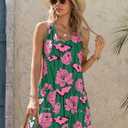 Wenrine Womens Summer Dresses Casual Floral V Neck Sleeveless Loose Boho Beach Tank Dress Sundress with Pockets (Small, Green)