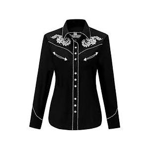 SALVAJE OESTE Women's Embroidered Western Cowboy Snap Front Long Sleeve Button Down Shirt M