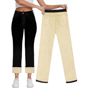 KDF Women's Fleece Lined Jeans Women High Waisted Straight Leg Jeans Winter Fleece Lined Jean Pants (14)
