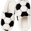 KUKTO Womens Mens Ball Sports Slippers Winter Warm Plush Lined House Shoes Memory Foam Cozy Slip On Indoor Home Bedroom Slippers with Non Slip Sole 11-11.5 Women/9-9.5 Men