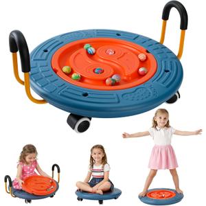 3-In-1 Balance Scooter Board for KidsPlastic Wobble Balance Board Rocker Maze with Handles, 5 Balls, Toddler Wobble Disk for Sensory Training, Physical Therapy (Blue)