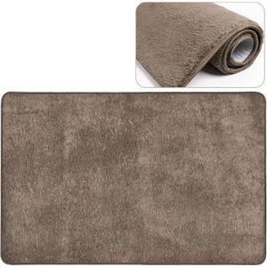 PURE ERA Carpet Stair Tread Landing Mat Area Rug Ultra Plush Shag Soft Non Slip Skid Resistant Tape Free Indoor Doormat Washable Reusable Brown 2' X 3'