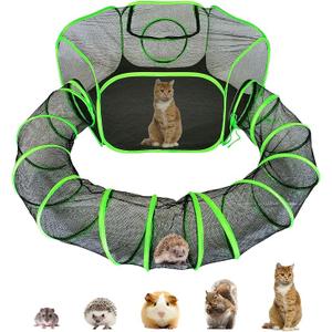 Small Animal Playpen Guinea Pig Hedgehog Cage Rabbit Cage with Fun Surround Tunnel Breathable & Transparent Pop Open Exercise Yard Fence with Top Cover Anti Escape