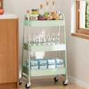 OLIXIS 3 Tier Utility Rolling Cart with Lockable Caster Wheels, Metal Mobile Storage Shelf, Organization for Livingroom, Bathroom & Narrow Places, Pale Green
