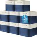 meekoo 8 Pack Collapsible Storage Bins Fabric Storage Bins Polyester Fabric Baskets with Handles Linen Closet Organizer for Shelf Home Closet Towels Toys(12 x 12 x 12 in, Blue White)