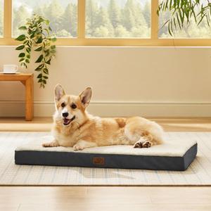 Bedsure Large Dog Bed for Crate - Comfy Flat Pet Beds with Removable Washable Cover, Orthopedic Egg Crate Foam Crate Mat, Suitable for Pet Up to 50 lbs (35"L x 22"W x 3"Th, Grey)