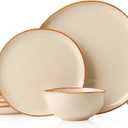Stoneware Dinnerware Sets for 4, Reactive Glaze Plates and Bowls, Beige
12-Piece Handcrafted Rustic Porcelain Dishes Set, Highly Scratch Resistant, Dishwasher & Microwave Safe